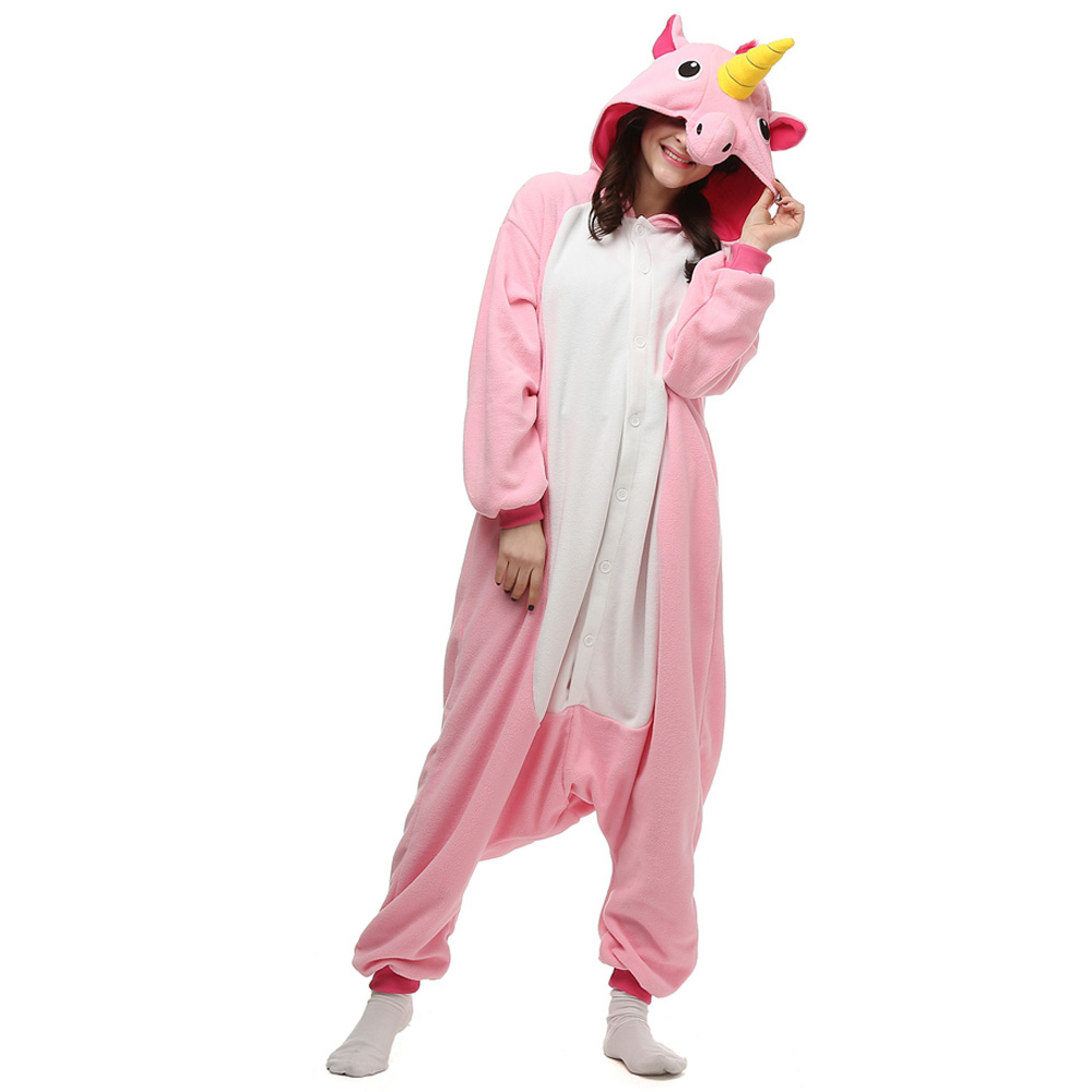 Lyserød Enhjørning Unicorn Kigurumi Kostume Fleece Pyjamas Onesie