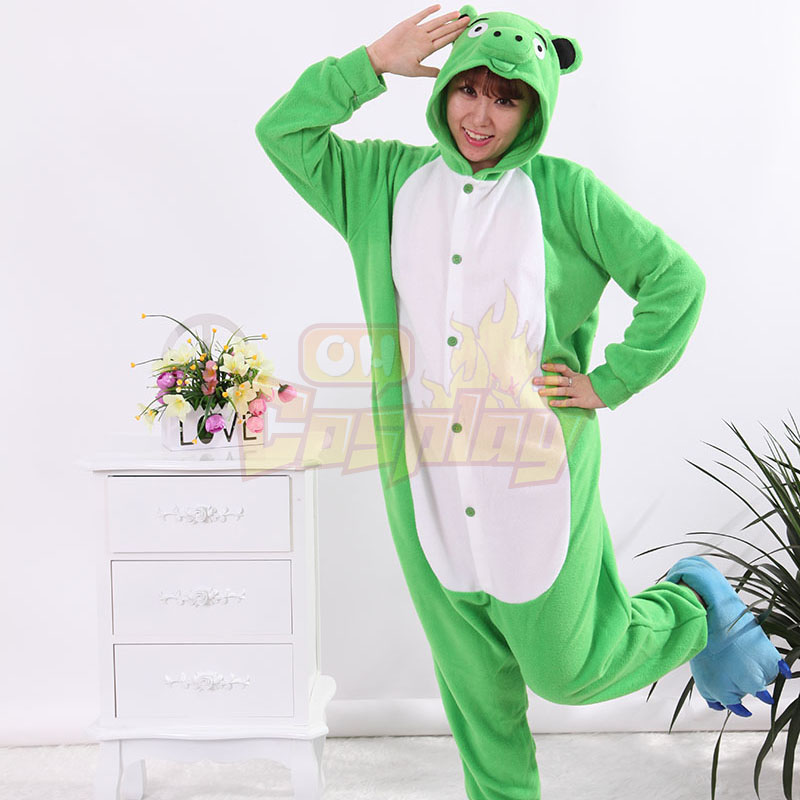 New Stlay Adult Pajamas Animal Green Paper Pig Polar Flleece Kigurumi Pajamas