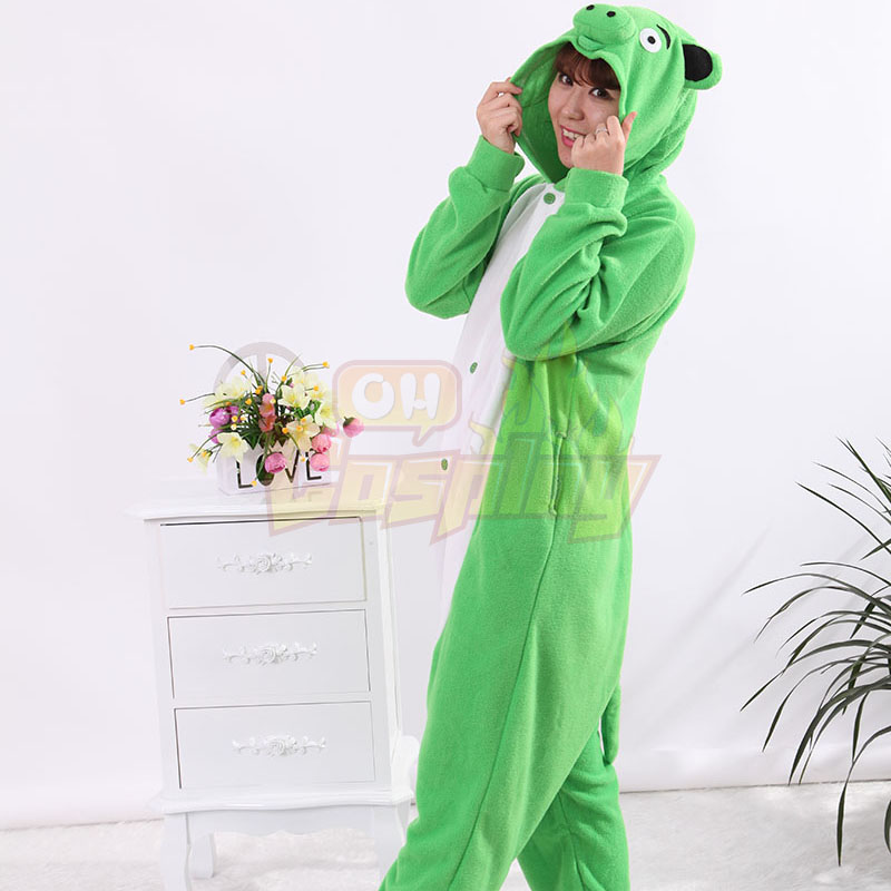 New Stlay Adult Pajamas Animal Green Paper Pig Polar Flleece Kigurumi Pajamas