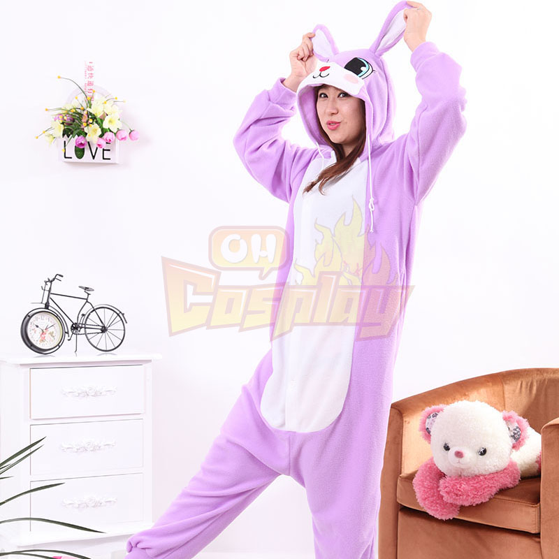 New Stlay Adult Pajamas Animal Purple Rabbit Polar Flleece Kigurumi Pajamas