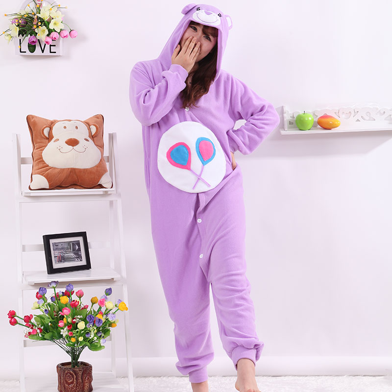 New Stlay Adult Pajamas Animal Purple Candy Bear Polar Flleece Kigurumi Pajamas