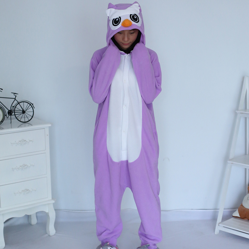 New Stlay Adult Pajamas Animal Purple Owl Polar Flleece Kigurumi Pajamas