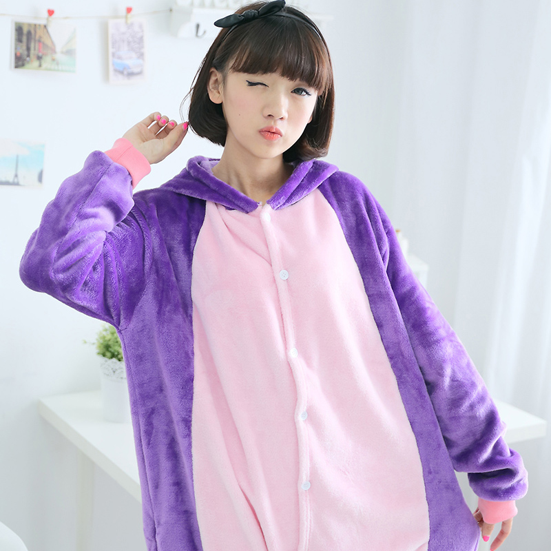 Adult Pajamas Animal Purple Cat Flannel Kigurumi Pajamas