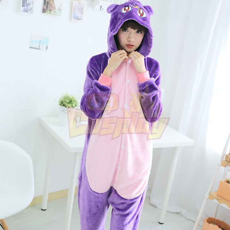 Adult Pajamas Animal Purple Cat Flannel Kigurumi Pajamas