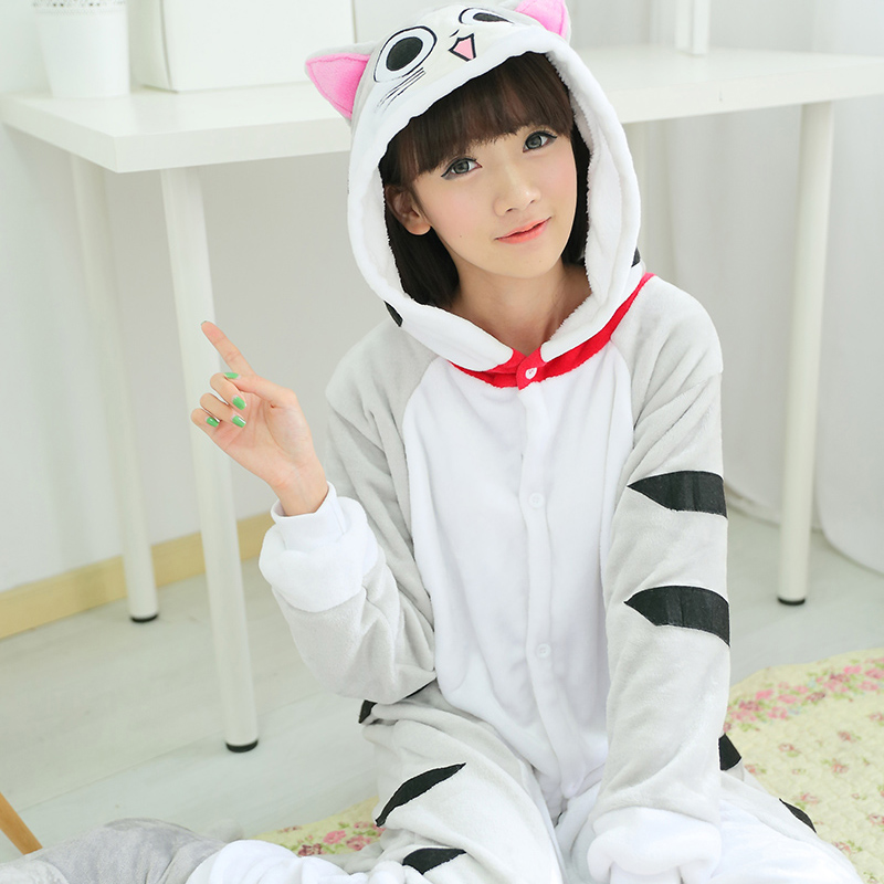 Adult Animal Pajamas Cheese Cat Flannel Kigurumi Pajamas