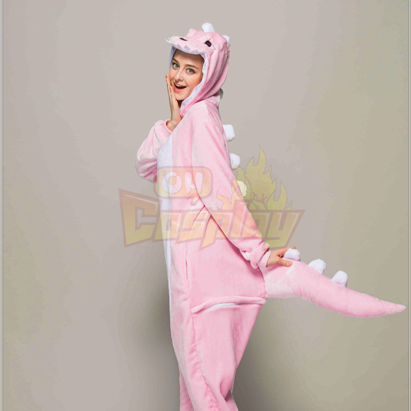 Adult Animal Pajamas Pink Dinosaur Flannel Kigurumi Pajamas