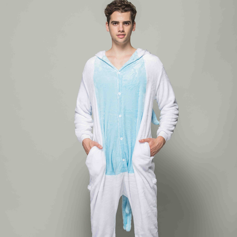 Adult Animal Pajamas Blue Unicorn Flannel Kigurumi Pajamas