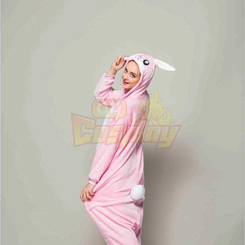 Adult Pajamas Animal Pink Rabbit Flannel Kigurumi Pajamas