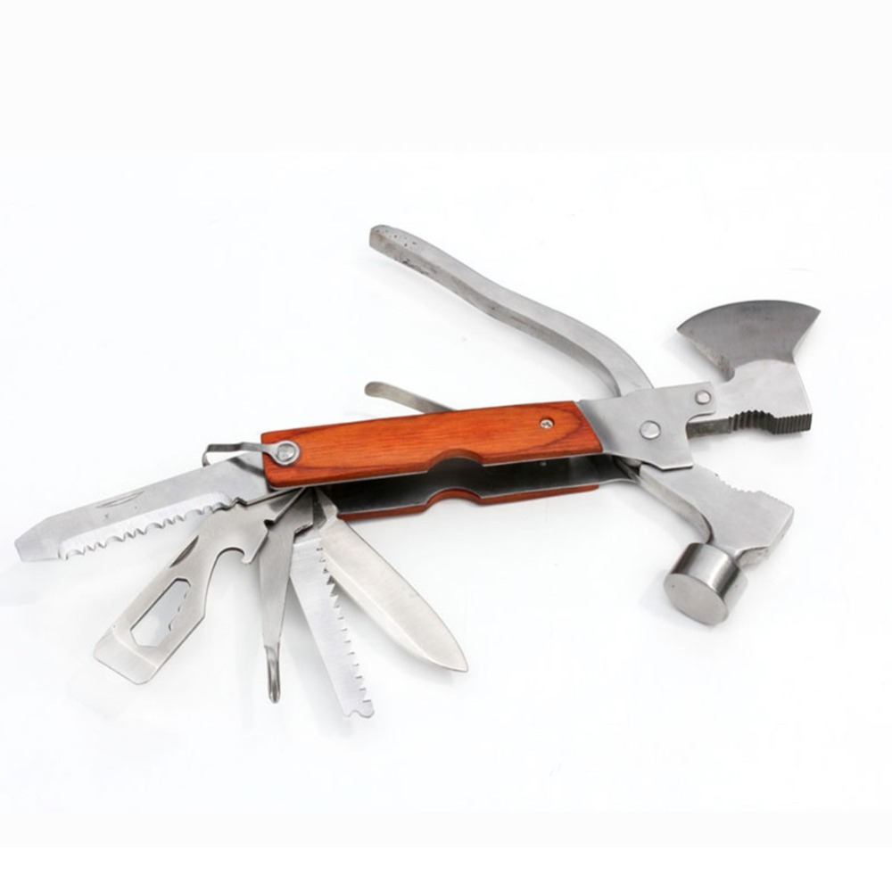 Multi-function Outdoor Survival Hammer Axe AX Pliers Knife Screwdriver Folding Camping Tool Set