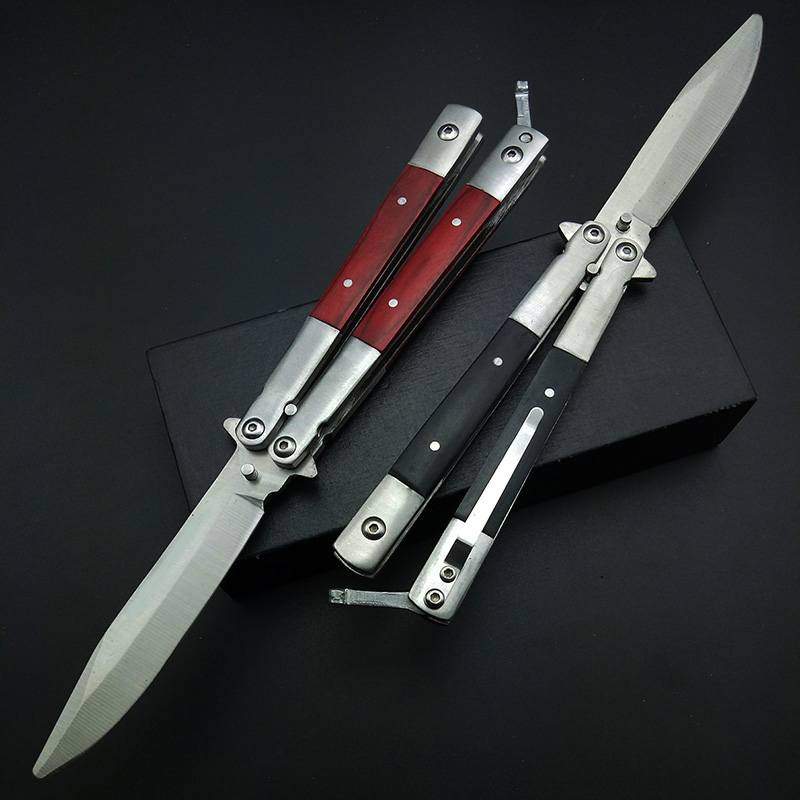 High Quality Knives Balisong Butterfly Folding Belt Clamp Wooden Made