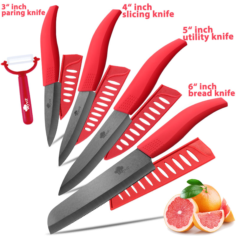 Ceramic Knife Zirconia 3 4 5 inch + 6 inch Kitchen Serrated Bread Knife + Peeler