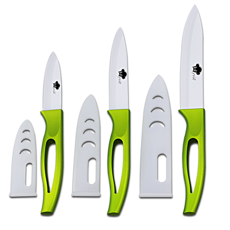 Ceramic Knives 3 4 5 inch fruit utility slicing Knives Green Handle White Blade