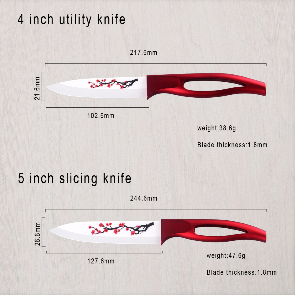 Red Flower Blade Kitchen Ceramic Knife Paring Fruit Utility Chef Knife