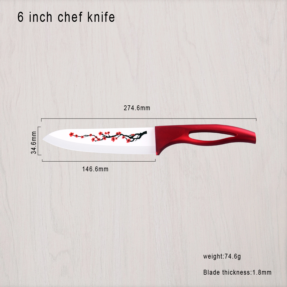 Red Flower Blade Kitchen Ceramic Knife Paring Fruit Utility Chef Knife