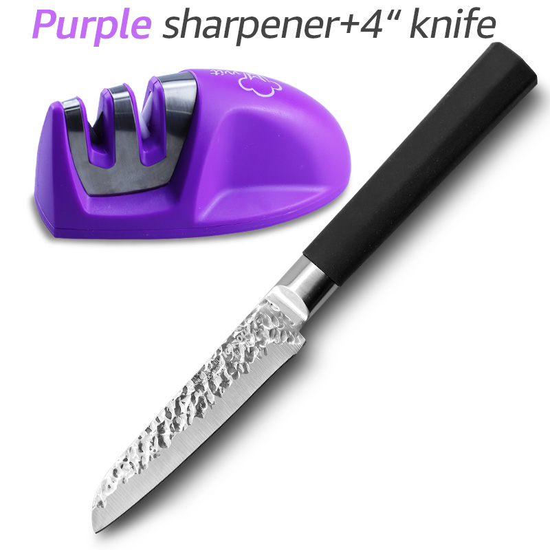 Stainless Steel kitchen Knife with Sharpener Set 4 inch 3Cr13 440C Fruit Knives