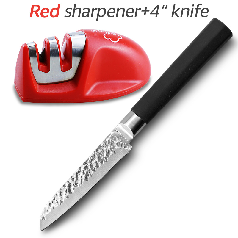 Stainless Steel kitchen Knife with Sharpener Set 4 inch 3Cr13 440C Fruit Knives