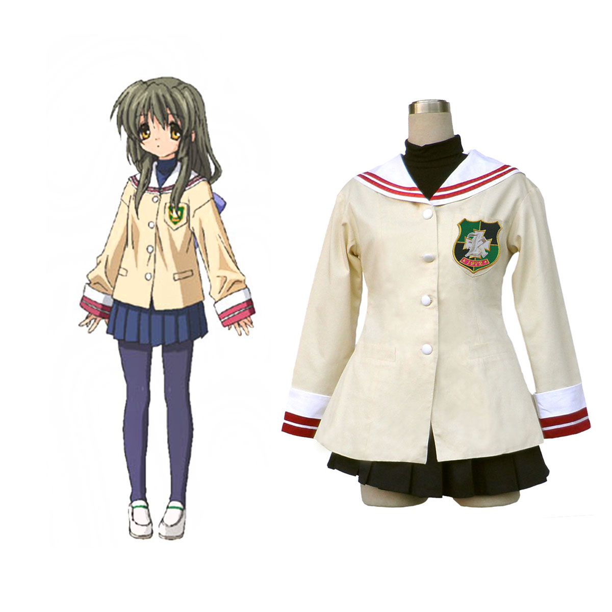 Luxusný Clannad Ibuki Fūko 1 Stredná škola Samice Zimný Uniform Green Badge Kostýmy