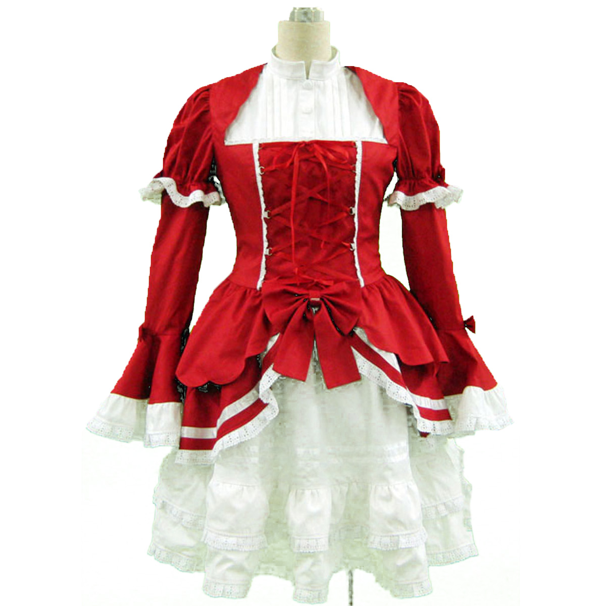 Fantasias Cultura Lolita Vermelho e Branco Sleeveless Vestidos Curtos 3 Cosplay