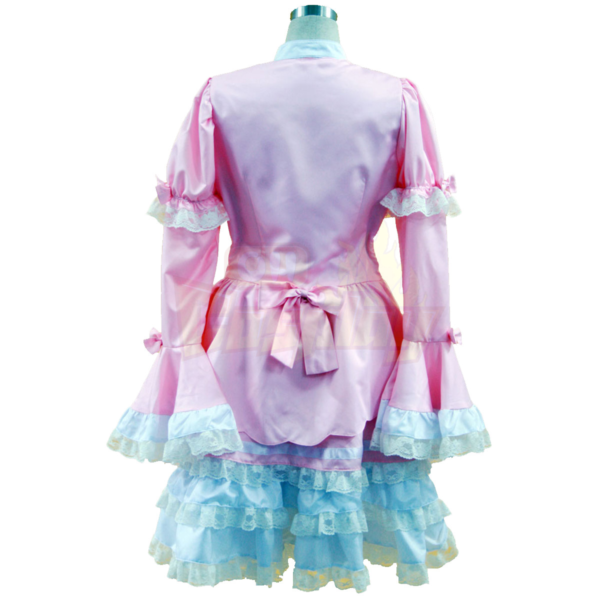호화로운 로리타 문화 핑크와 화이트 민소매 짧은 드레스 코스프레
