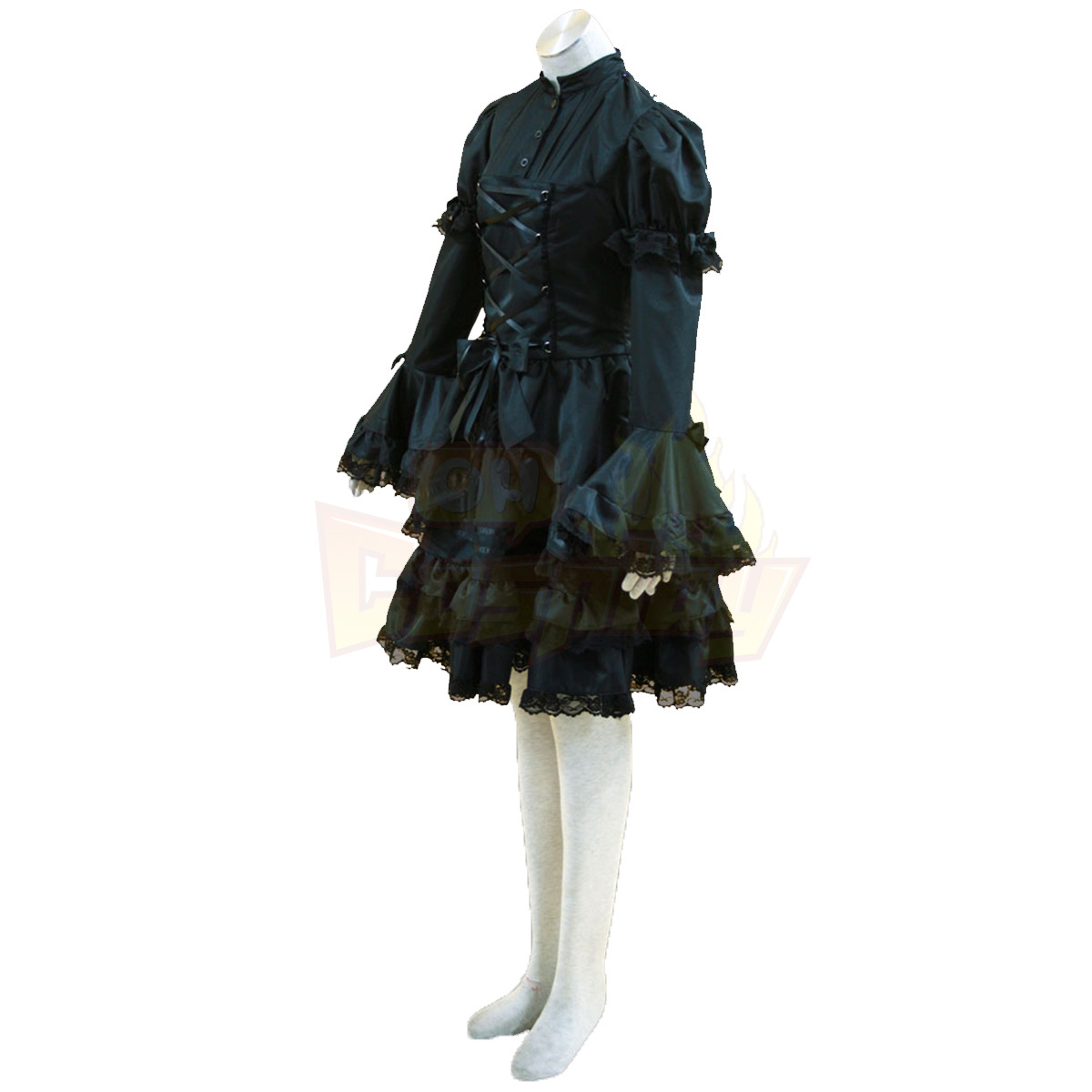 호화로운 로리타 문화 검은 및 화이트 민소매 짧은 드레스 코스프레