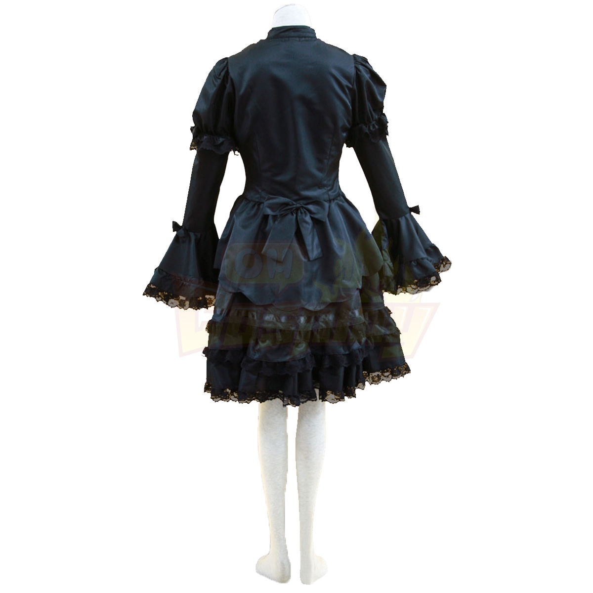 호화로운 로리타 문화 검은 및 화이트 민소매 짧은 드레스 코스프레