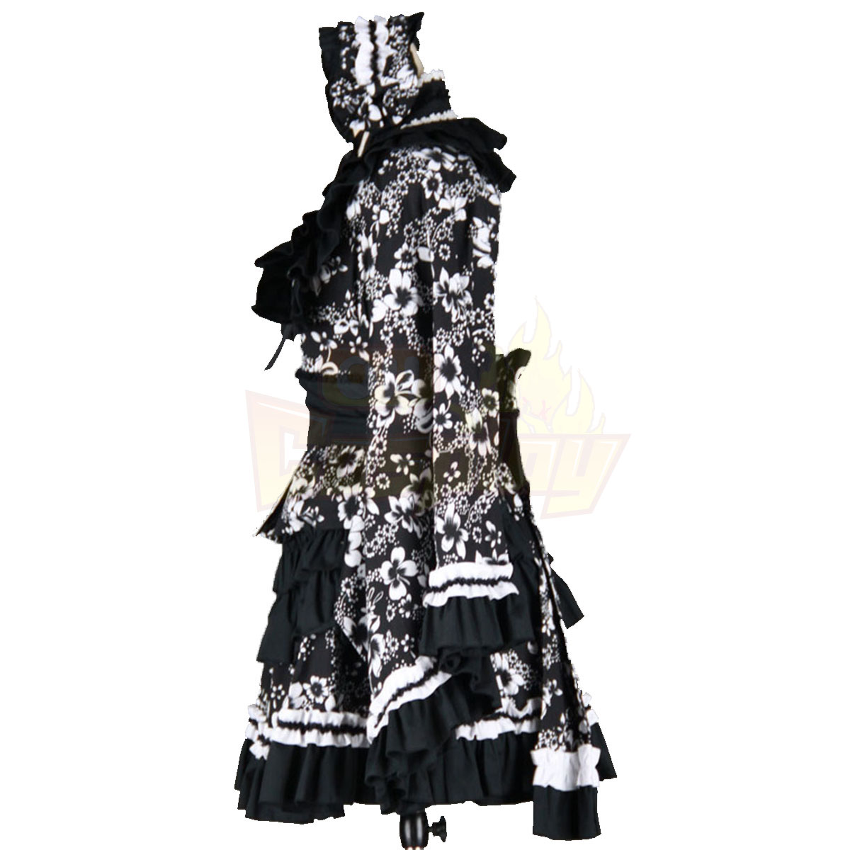 Deluxe Lolita Culture Black Cloth Dresses Kimono Cosplay Costumes