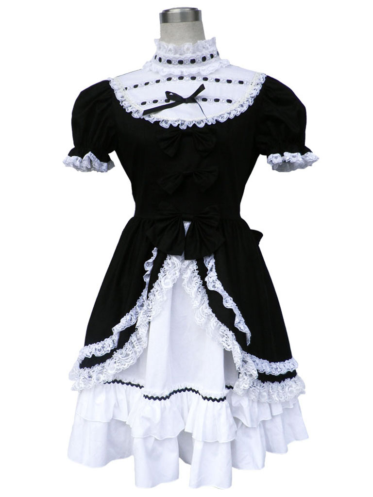호화로운 로리타 문화 짧은 소매 타이어 라글란 긴 드레스 코스프레