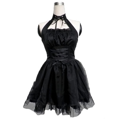 Luxusný Lolita Kultúra Čierna Spaghitti Tire Krátke Šaty Cosplay Kostýmy