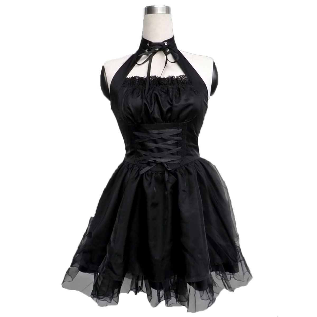 דלוקס לוליטה תרבות שחור Spaghitti צמיגים קצר שמלות קוספליי קוספליי