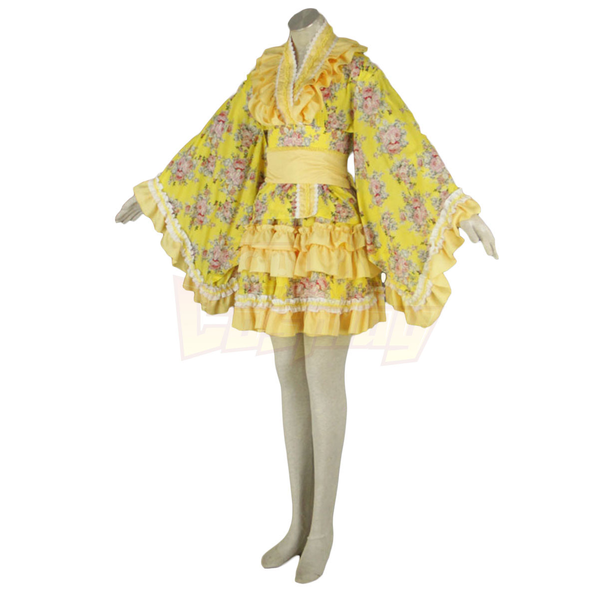 Deluxe Lolita Culture Yellow Cloth Tire Short Dresses Kimono Cosplay Costumes