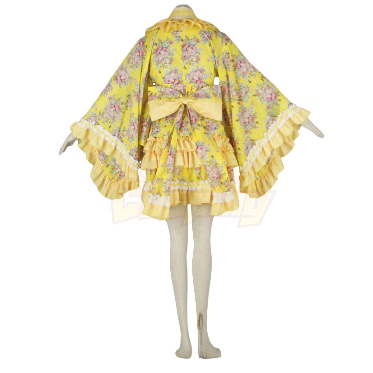 Fantasias Cultura Lolita Amarelo Pano Tire Vestidos Curtos Kimono Trajes Cosplay