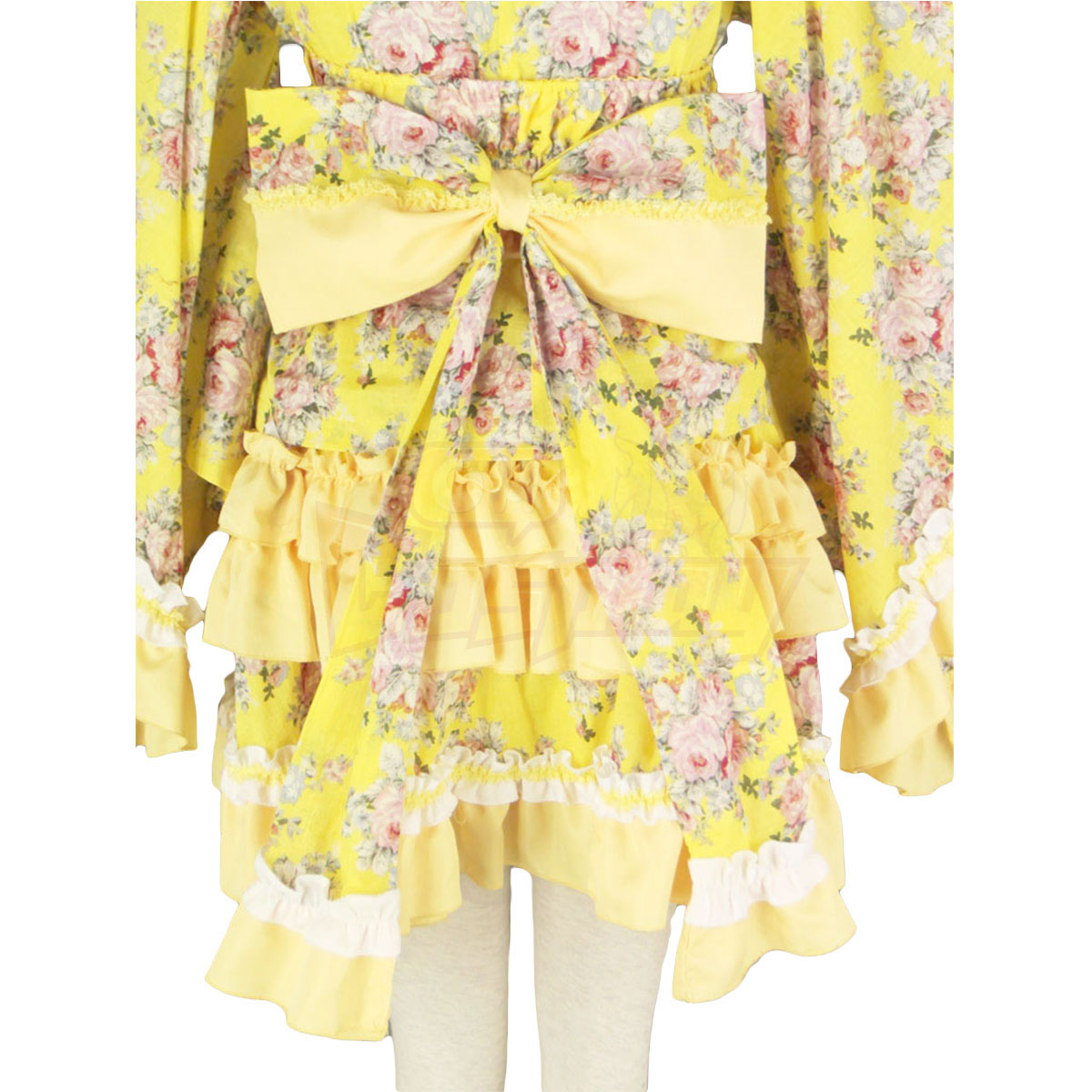 קוספליי קימונו השמלות קצרות צמיגי בד הצהוב תרבות לוליטה דלוקס קוספליי