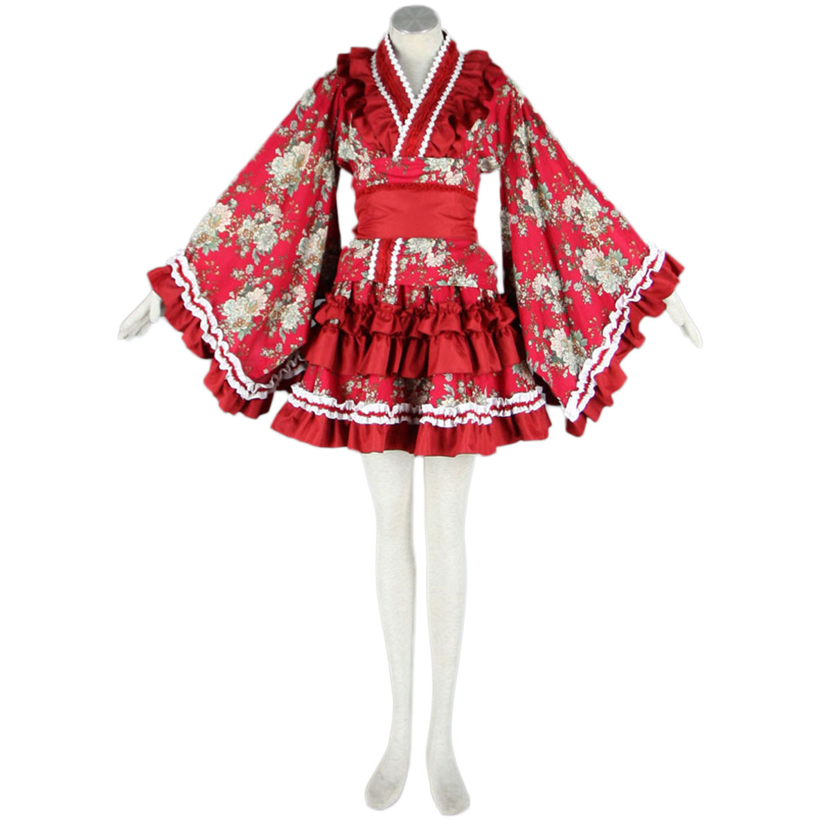 Fantasias Cultura Lolita Vermelho Pano Tire Kimono Vestidos Curtos Trajes Cosplay