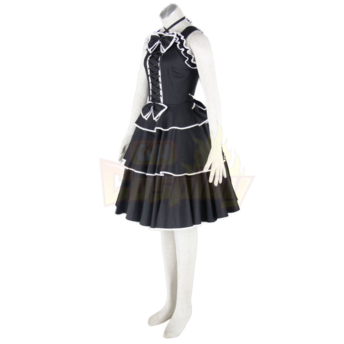 호화로운 로리타 문화 검은 Spaghitti 중간 드레스 코스프레 의상