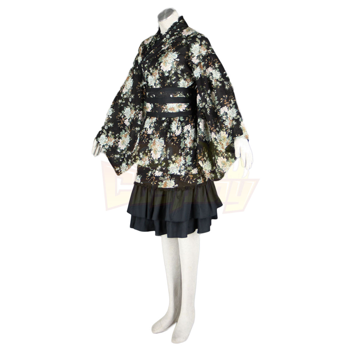 호화로운 로리타 문화 검은 Partern 기모노 중간 드레스 코스프레 의상