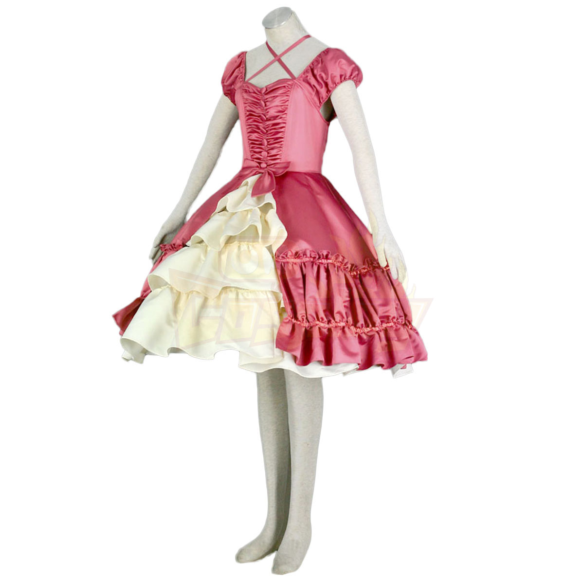 호화로운 로리타 문화 짧은 소매 중간 드레스 짐 바구니 코스프레 의상