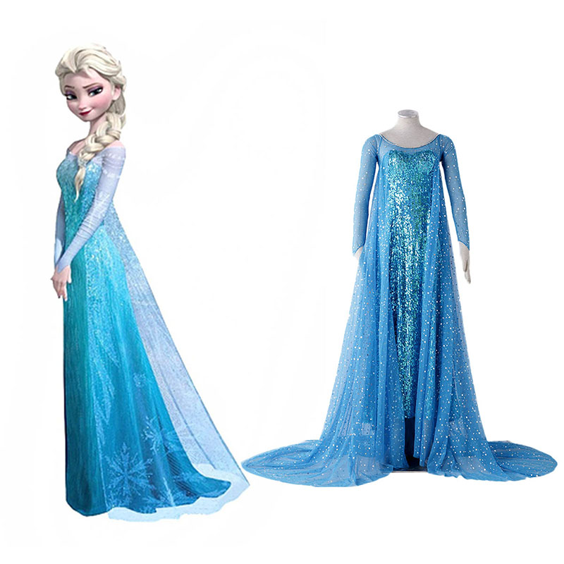 Frozen Elsa 1 Blå Cosplay Kostym