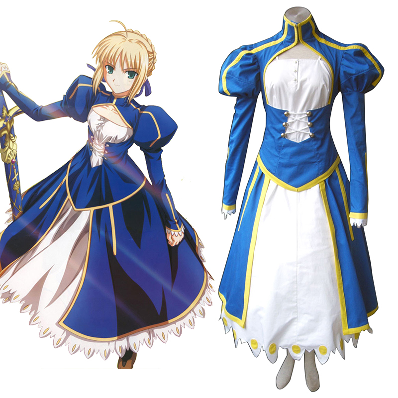 The Holy Grail War Saber 1 Azul Traje Cosplay