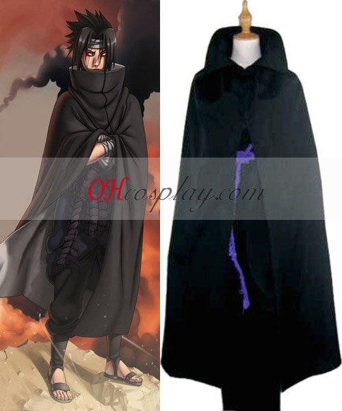 Naruto Shippuuden Uchiha Sasuke Black Cloak Cosplay Costume