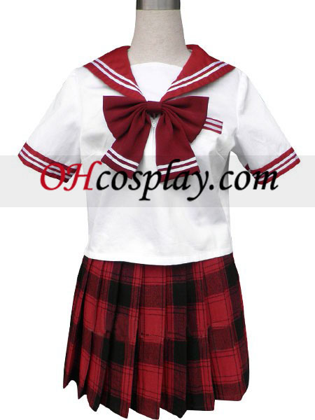 Rött Kort svart kjol korta ärmar Grid Sailor Uniform Cosplay Kostym