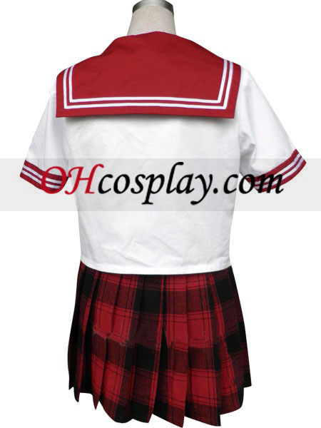 Red Short Black Short Sleeves Grid Skirt Sailor Uniform Cosplay Costume