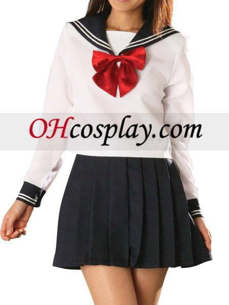 Red Bowknot Long Sleeves Sailor Uniform Cosplay Costume