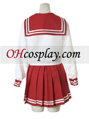 Red and White Long Sleeves School Uniform Cosplay Costume