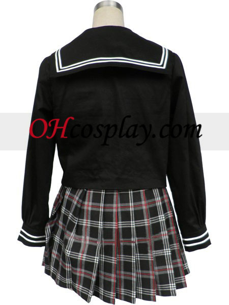 Black Short Sleeves Grid Skirt Sailor Uniform Cosplay Costume