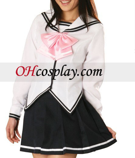 Blanco Negro de la chaqueta falda larga de las mangas del uniforme escolar cosplay