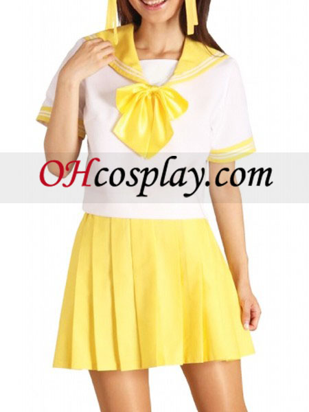 Manga corta amarillo falda uniforme de marinero cosplay