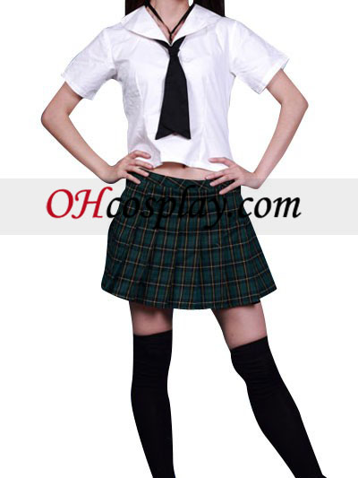 Taille haute manches courtes Grille Jupe School Uniform Costume Carnaval Cosplay