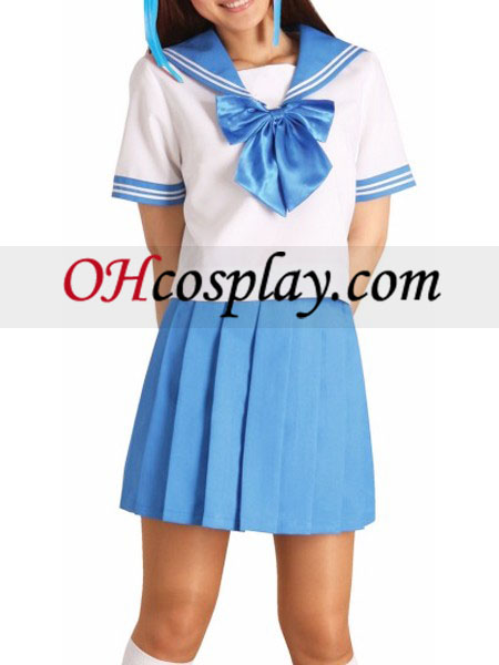 Blue Bowknot Short Sleeves School Uniform Cosplay Costume