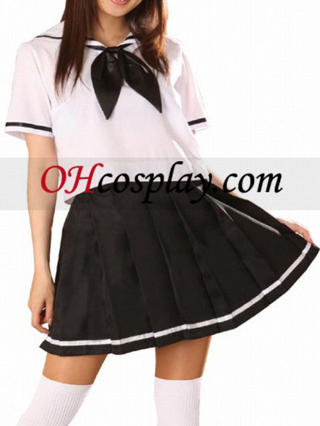 Black and White Short Sleeves Sailor Uniform Cosplay Costume