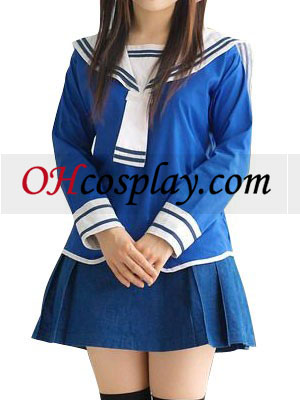 青いロングスリーブ学校の制服コスプレ衣装